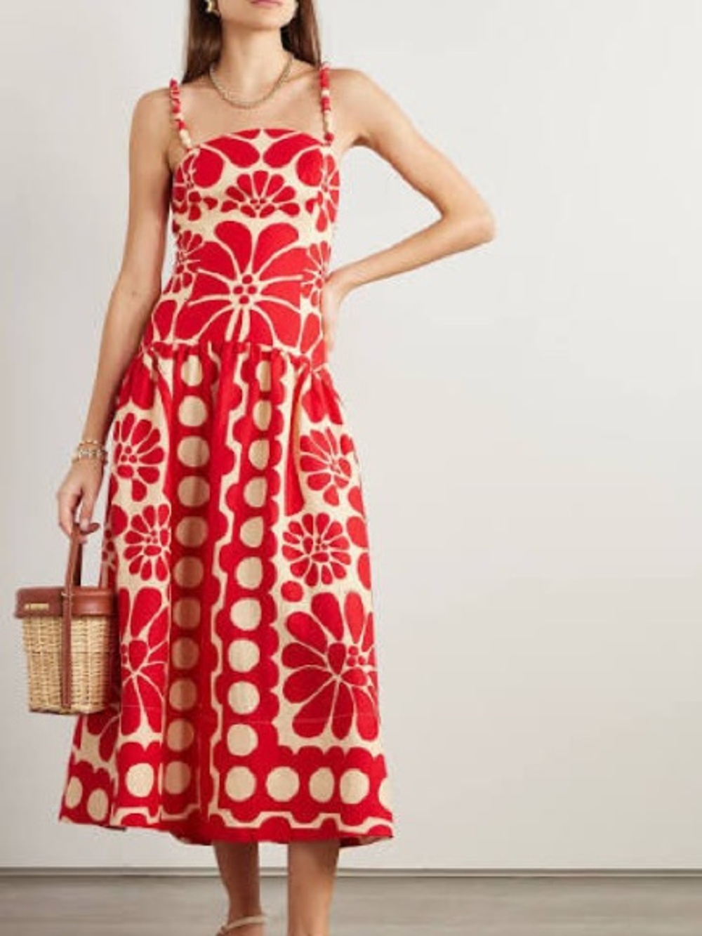 FARM Rio Palermo Red and Cream Floral Maxi Dress